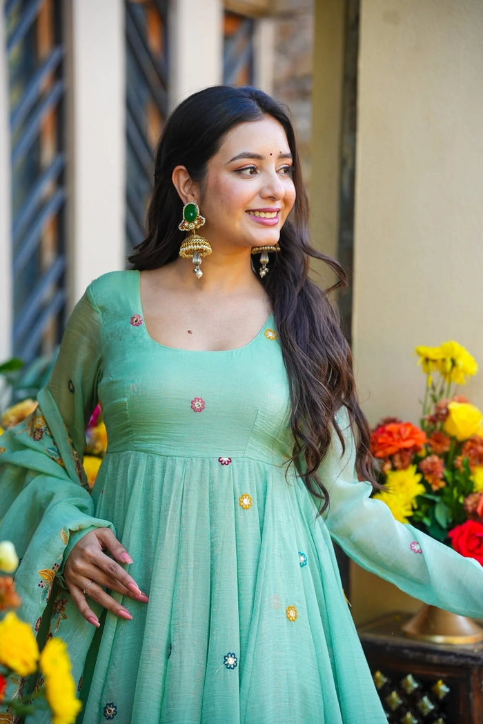 Mint Green Embroidered Anarkali Suit Set