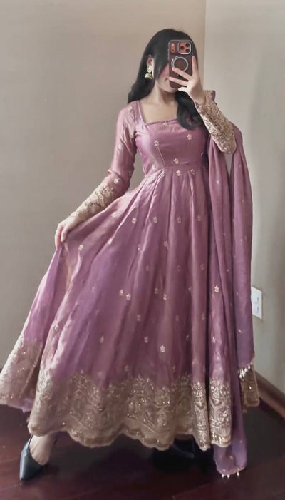 Peach Blossom Elegant Fandy Silk Anarkali Suit Set