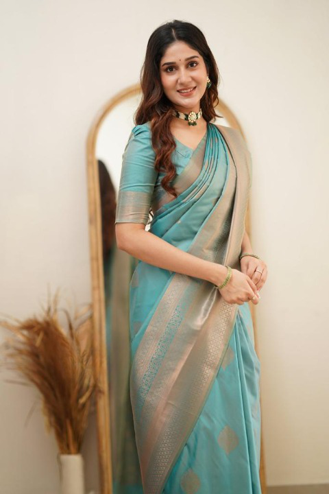 Tea Blue Jacquard Saree