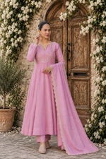 Pink Embroidered Silk Crepe Patiala Gharara Set