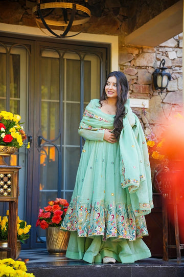 Mint Green Embroidered Anarkali Suit Set