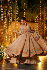 Champagne Ivory Cruncy Silk Anarkali Suit Set