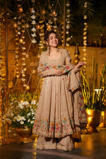 Champagne Ivory Cruncy Silk Anarkali Suit Set