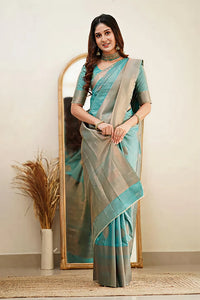 Tea Blue Jacquard Saree – Refreshing Woven Elegance for Festive & Special Occasions
