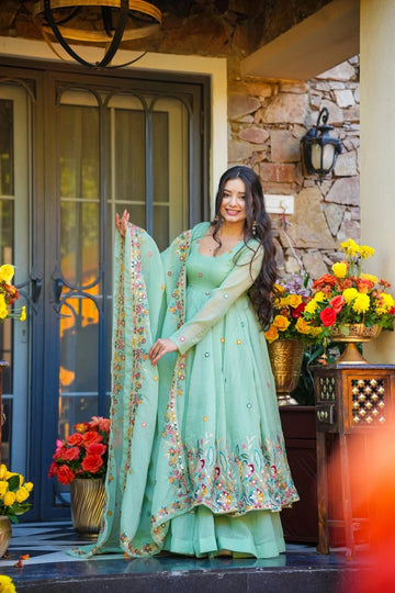 Mint Green Embroidered Anarkali Suit Set