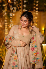 Champagne Ivory Cruncy Silk Anarkali Suit Set