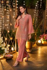 Peach Bloom Crunchy Kurta Pant Set