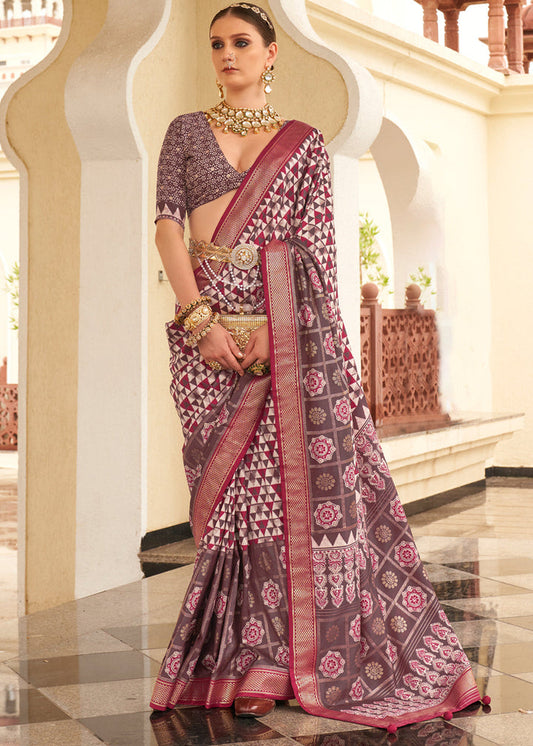 Alluring White And Maroon Colored Printed Pure Soft Silk Saree
