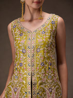 Olive Chinon Embroidered Suit Set