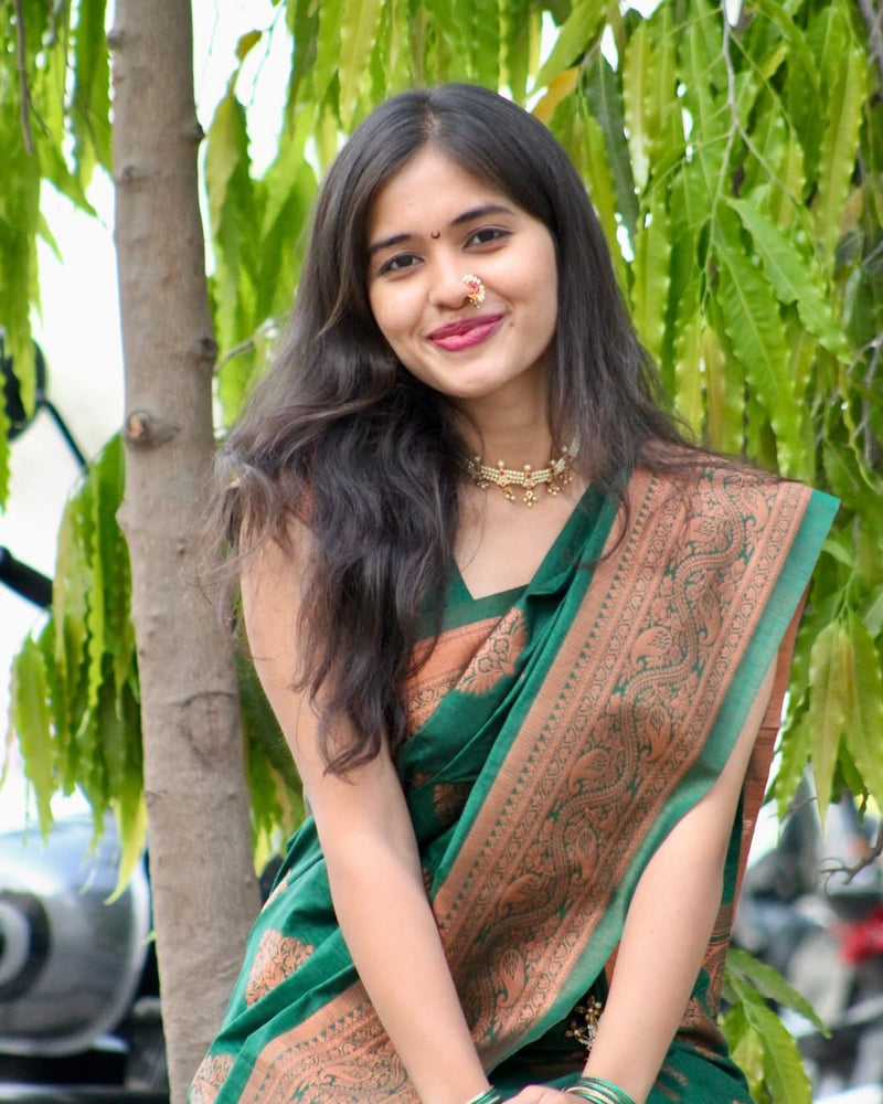 Elegant Dark Green Jacquard Saree