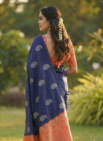 Elegant Blue Jacquard Saree – Lightweight, Festive & Perfect for All Occasions