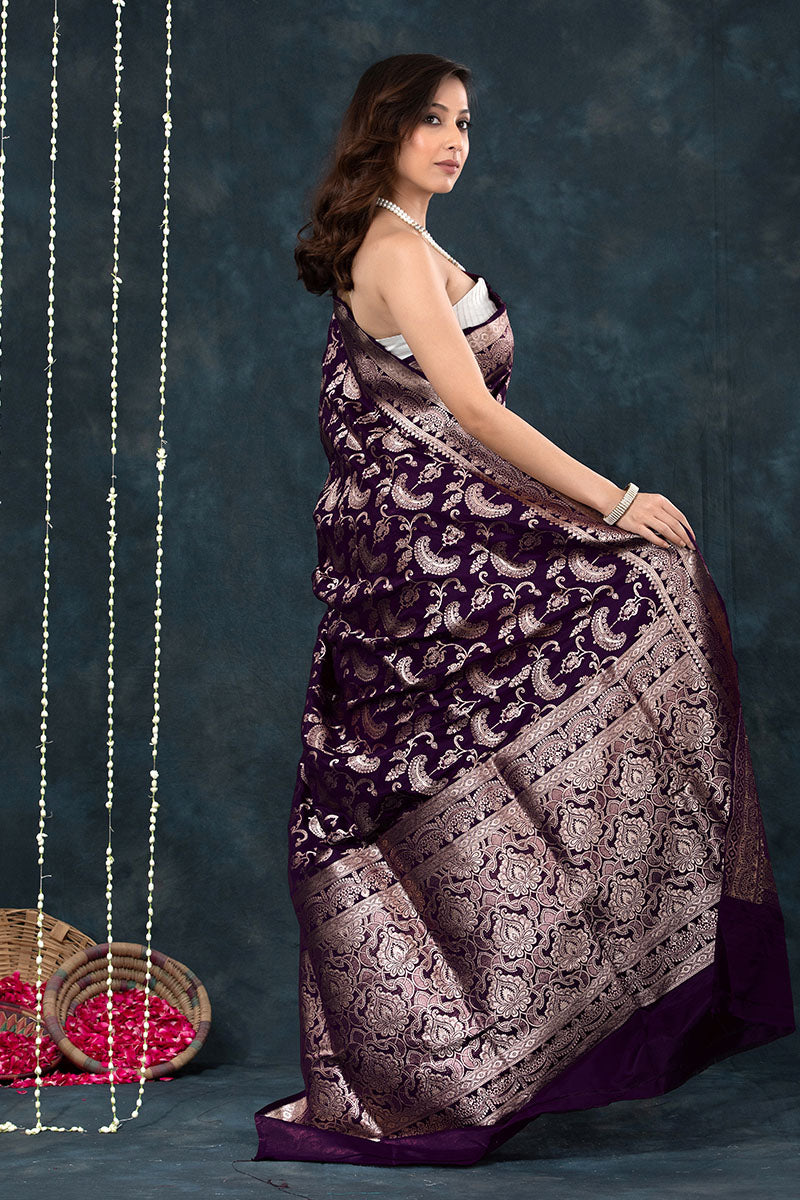 Luxury Dark Purple Jacquard Saree