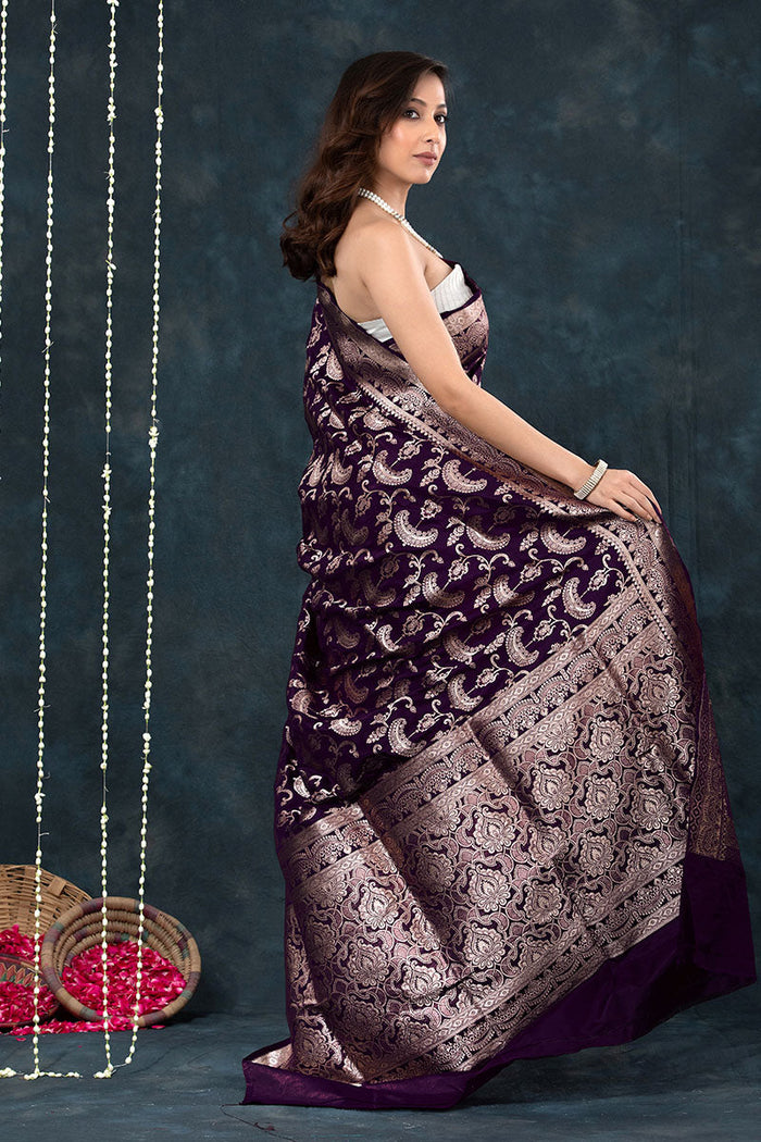 Luxury Dark Purple Jacquard Saree – Elegant Festive & Party Wear