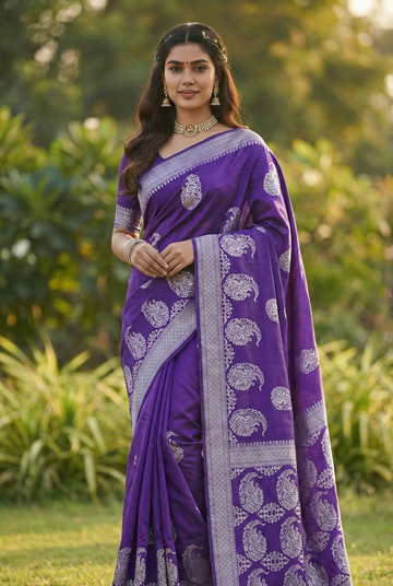 Elegant Purple Jacquard Saree – Premium Traditional Indian Wear for Women
