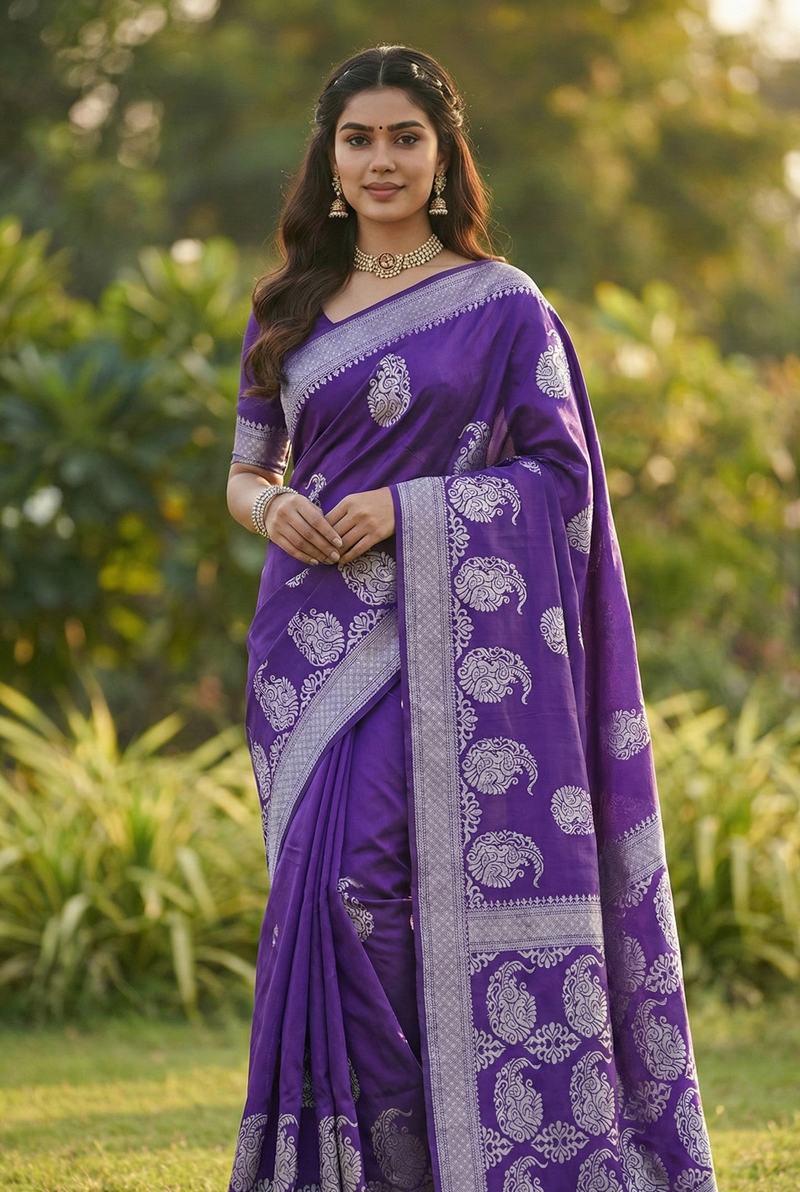 Elegant Purple Jacquard Saree