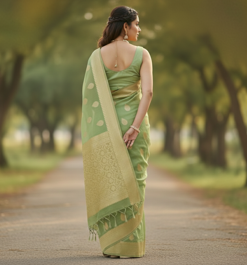 Pista Green Jacquard Saree
