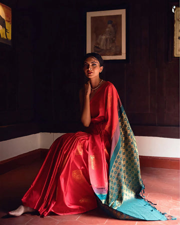 Radiant Red Jacquard Saree for Weddings, Festive Celebrations & Special Events