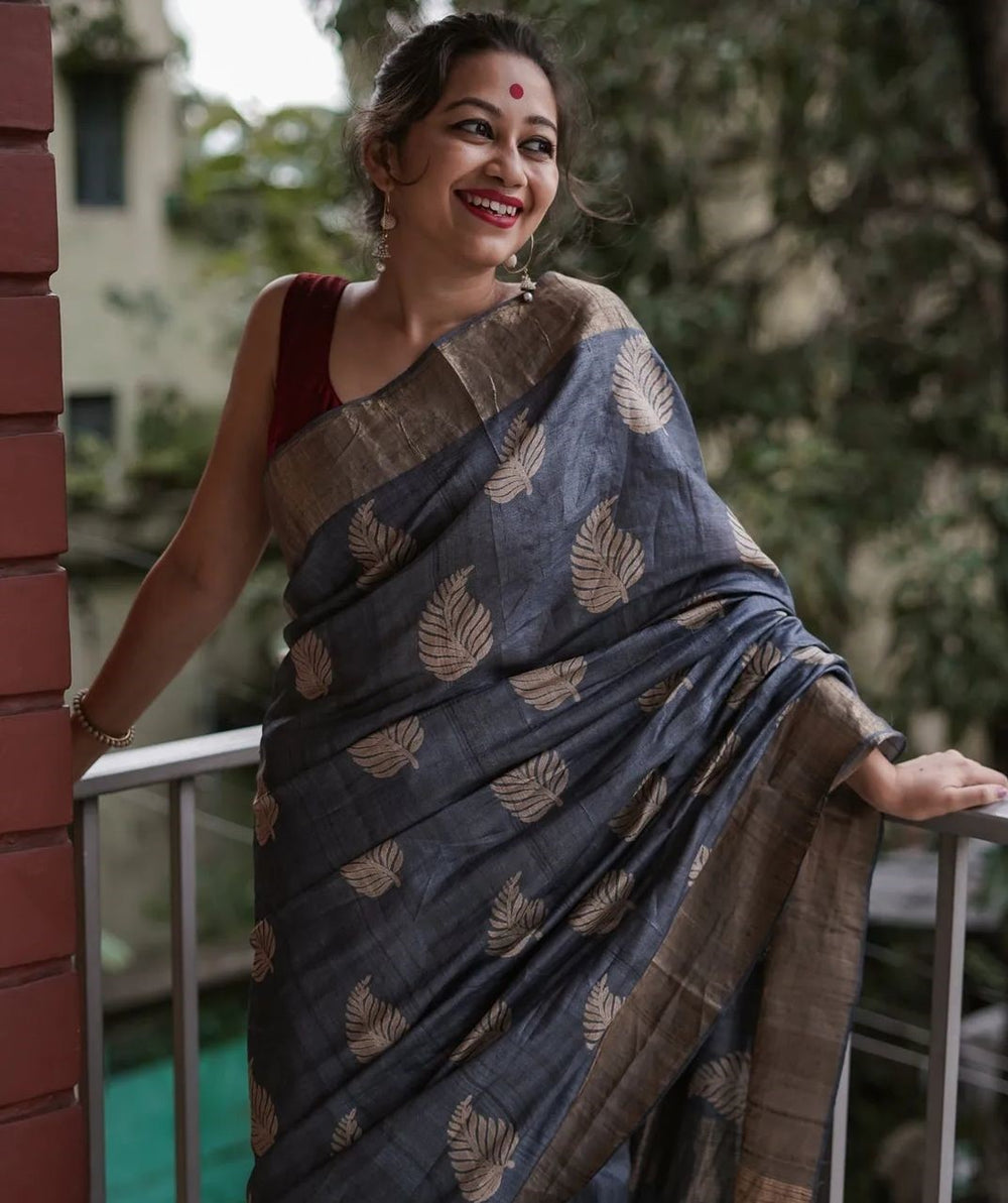 Graceful Grey Jacquard Saree