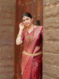 Elegant Red Jacquard Saree for Women | Rich Woven Design, Festive & Wedding Wear