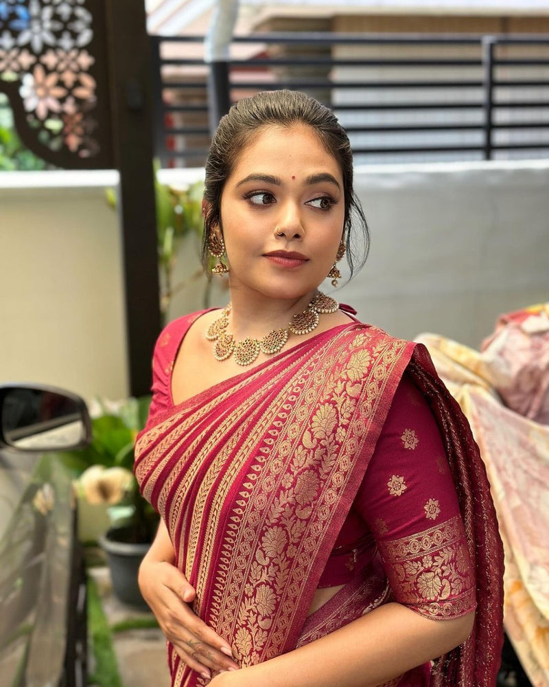 Luxurious Dark Maroon Jacquard Saree