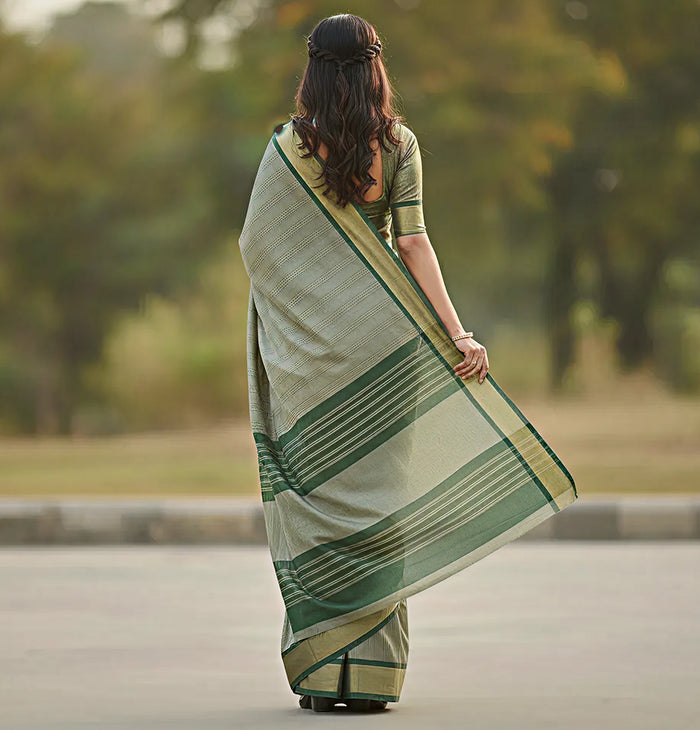 Mahendi Light Green Jacquard Saree – Elegant Festive Wear With Rich Woven Detailing