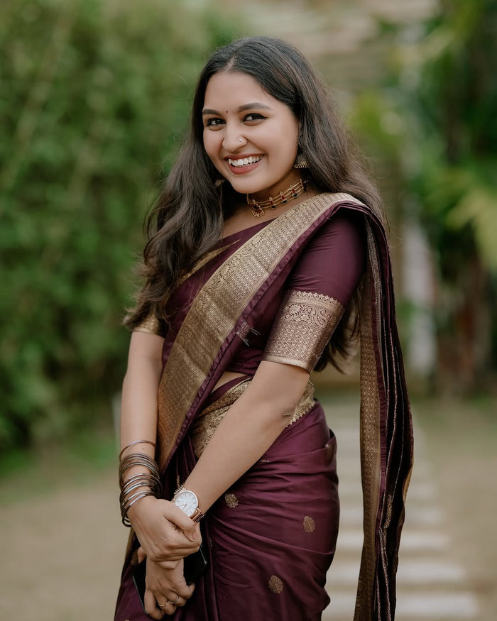 Maroon Jacquard Saree – Royal Festive Elegance with Intricate Woven Detail