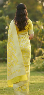 Elegant Light Yellow Jacquard Saree