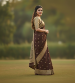 Chocolate Brown Jacquard Saree