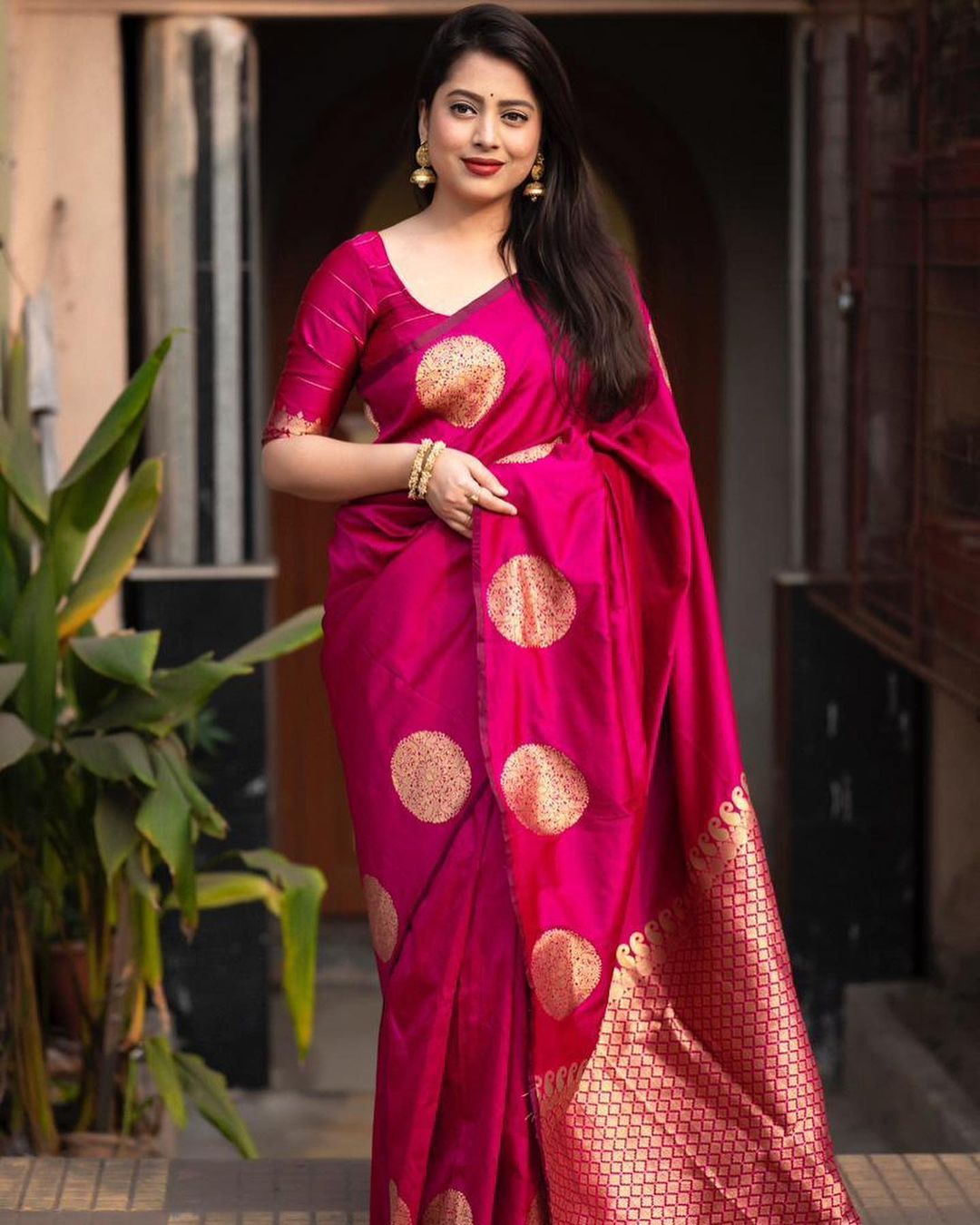 Premium Pink Jacquard Saree