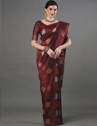 Luxury Maroon Jacquard Saree – Rich Woven Elegance for Special Occasions