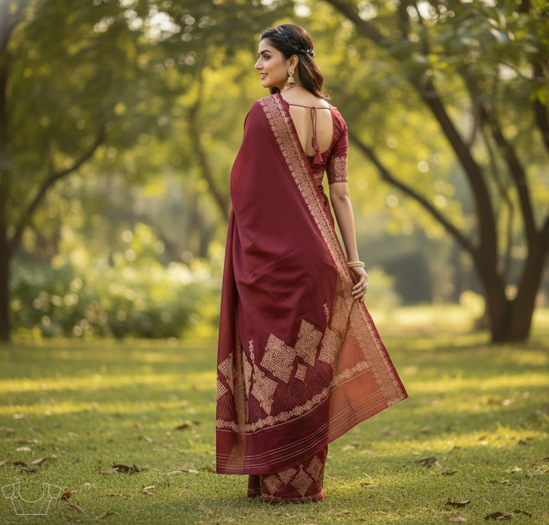 Dark Wine Red Jacquard Saree