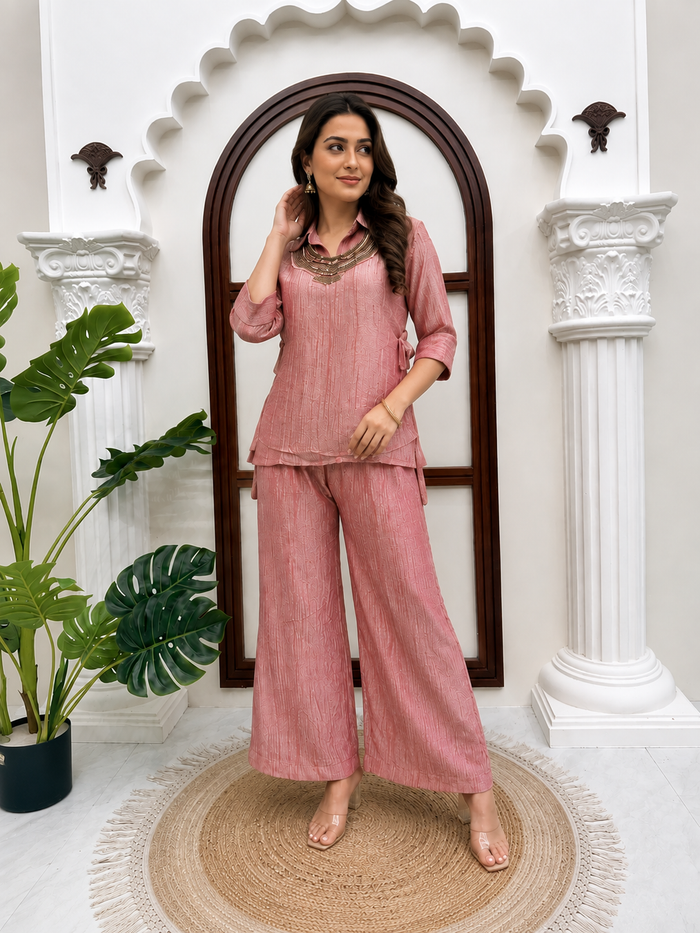 Dusty Rose Salsa Crushed 3-Piece Co-Ord Set