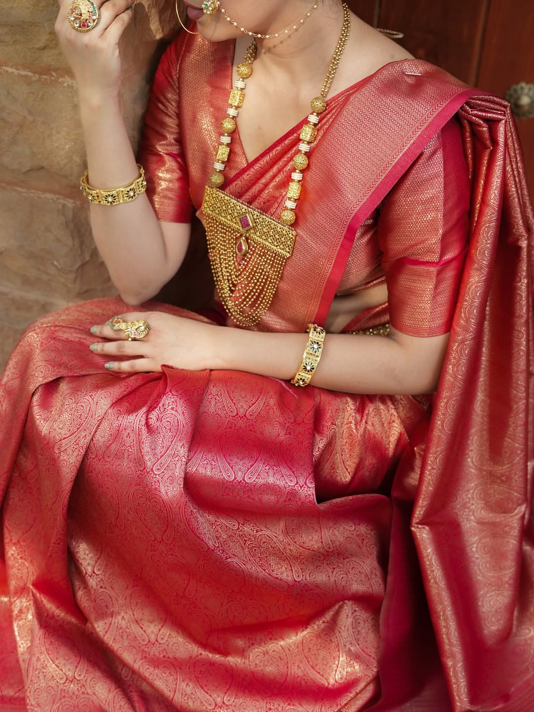 Elegant Red Jacquard Saree
