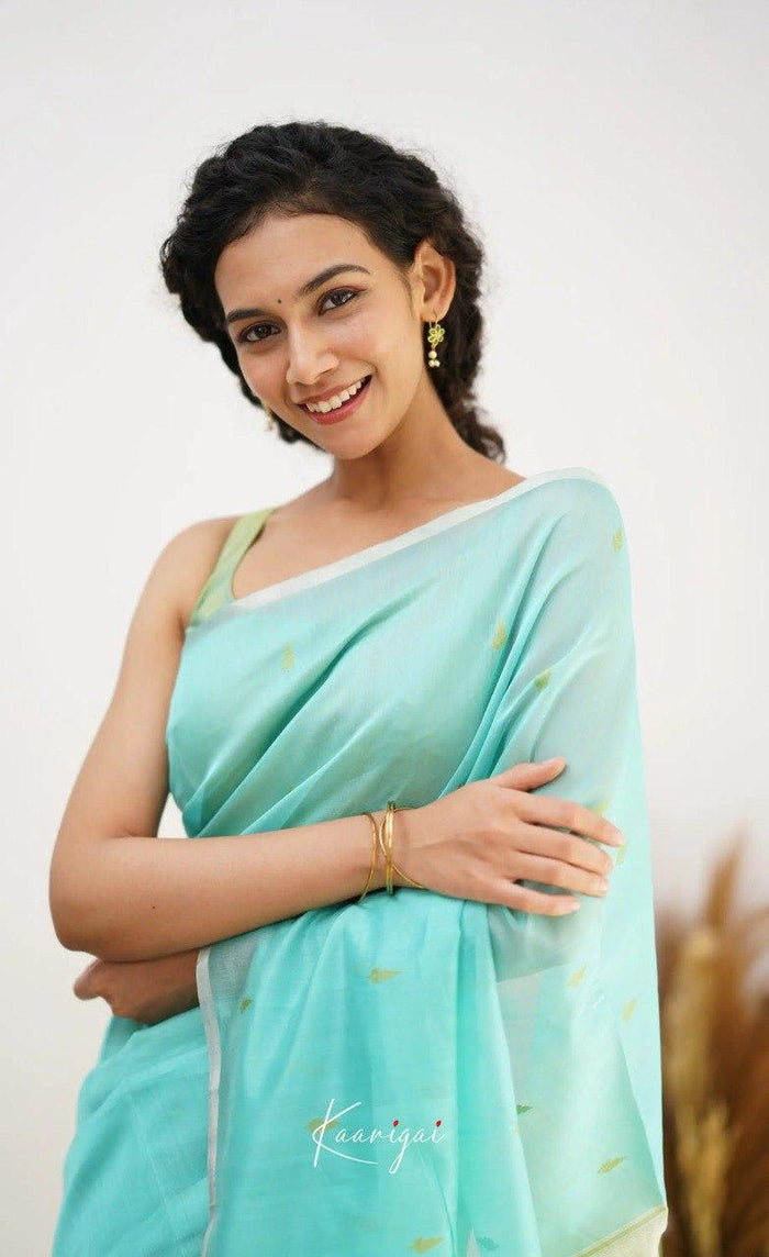 Sky Pista Jacquard Saree – Soft Pastel Elegance with Rich Woven Detail