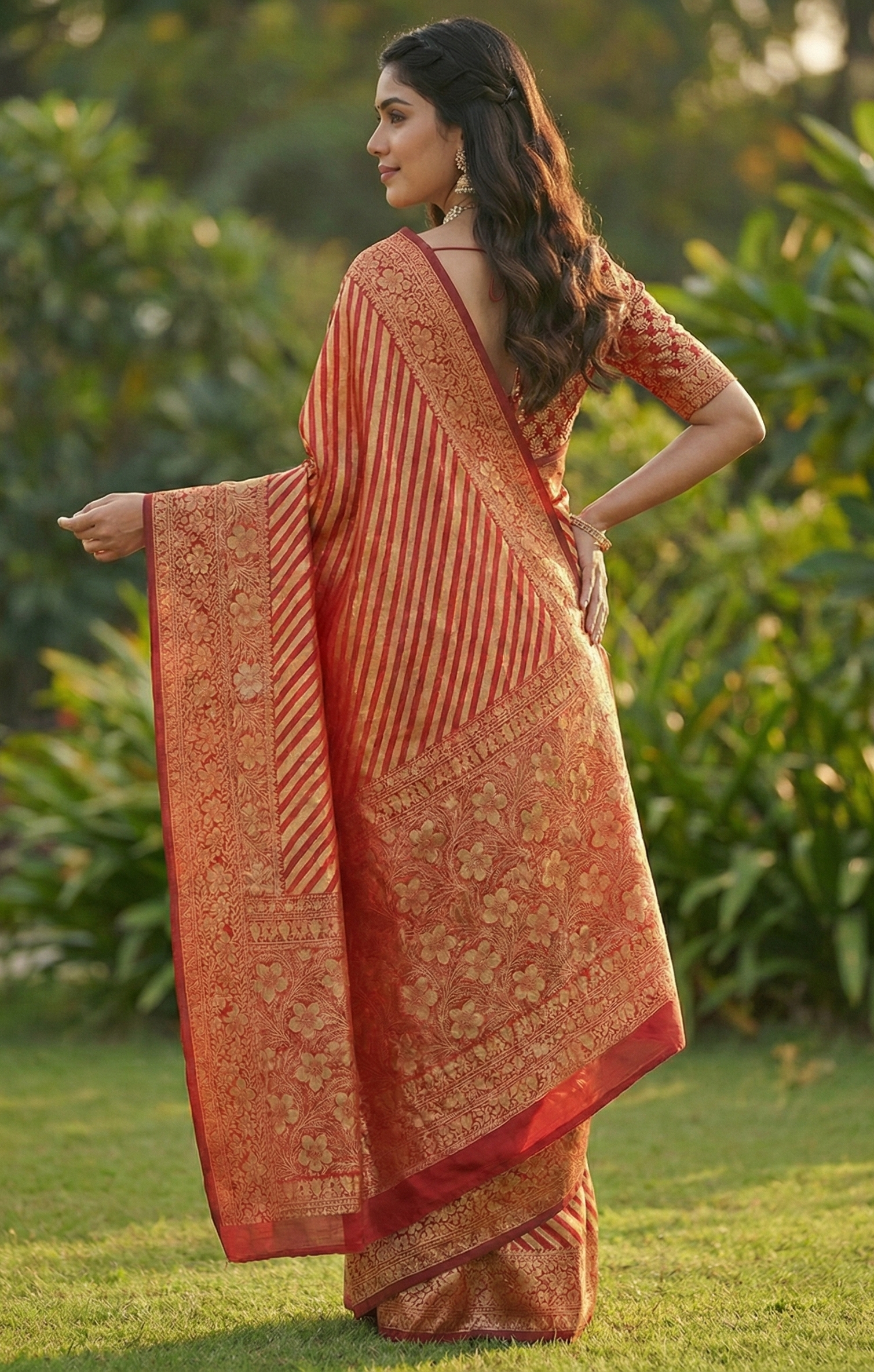 Orange Jacquard Saree
