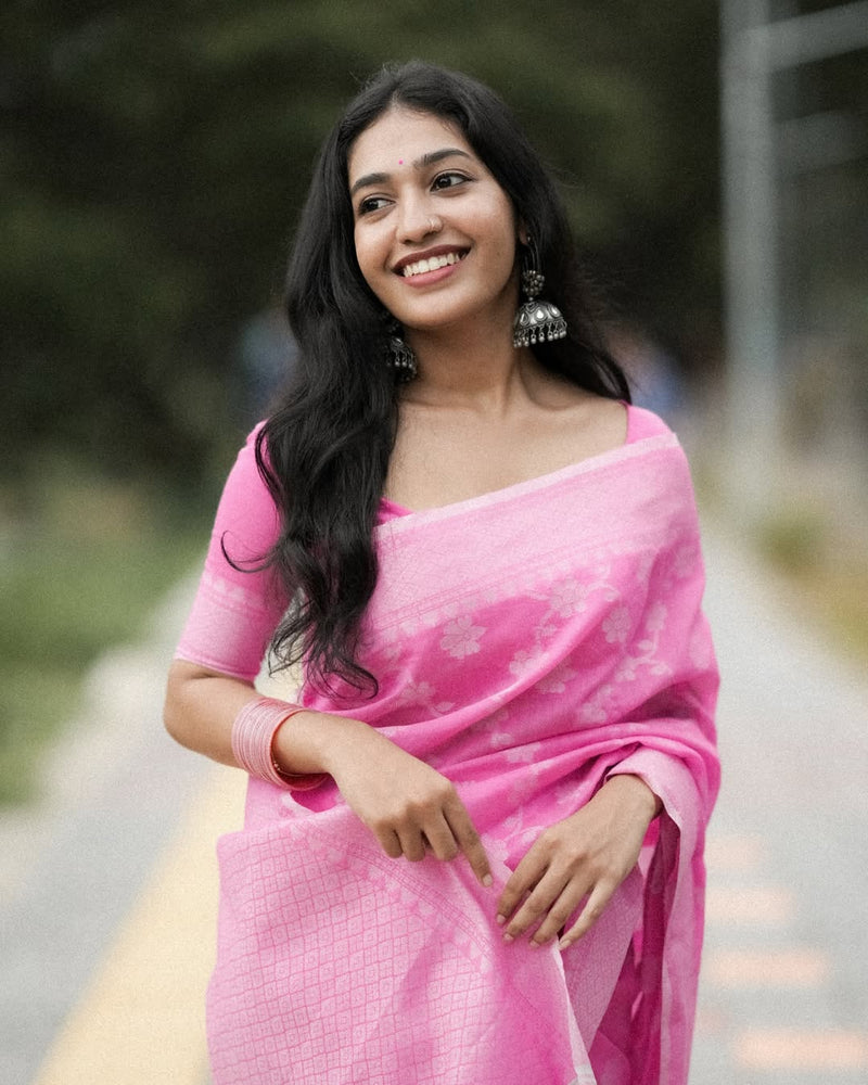 Graceful Pink Jacquard Saree