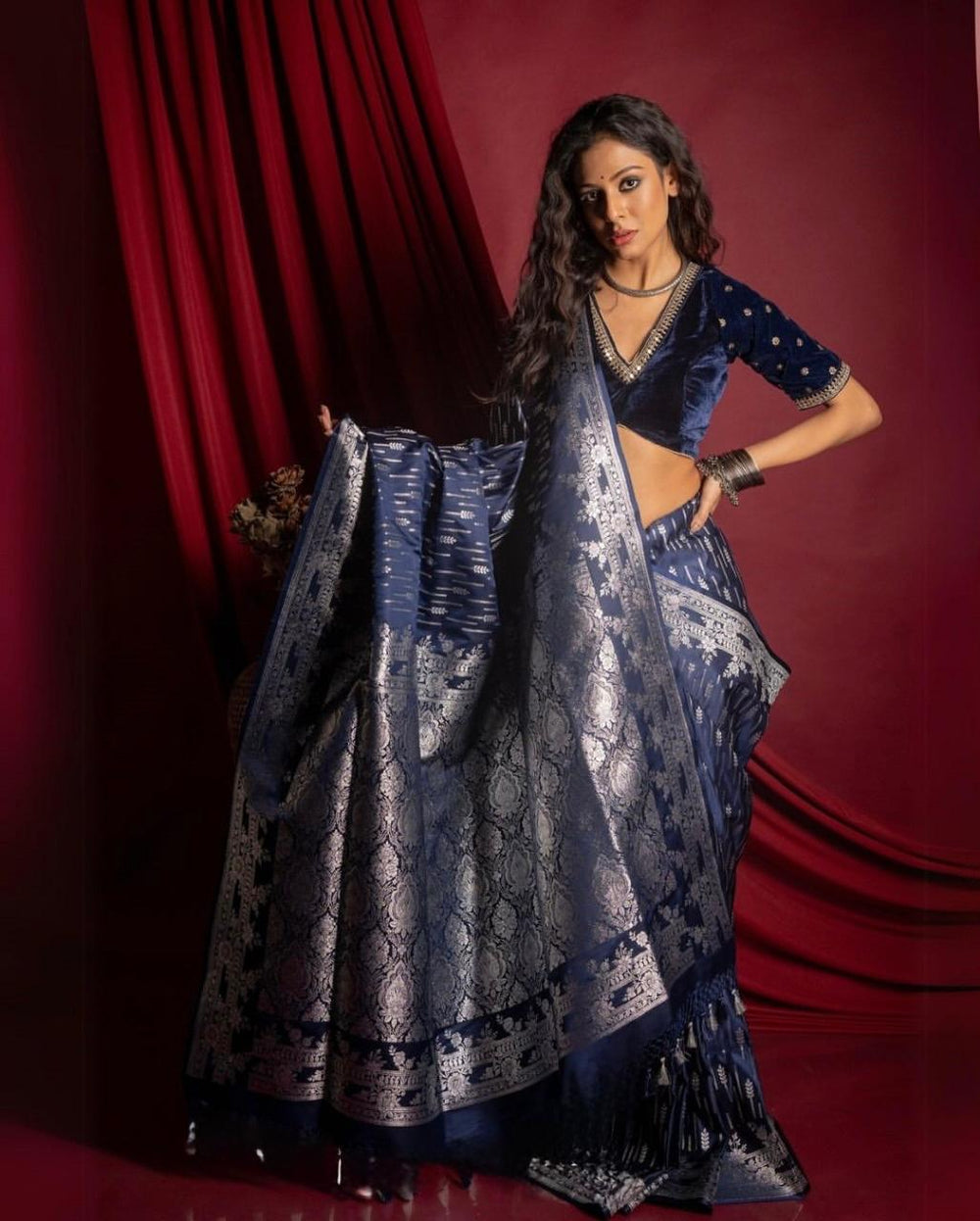 Dark Blue Jacquard Saree