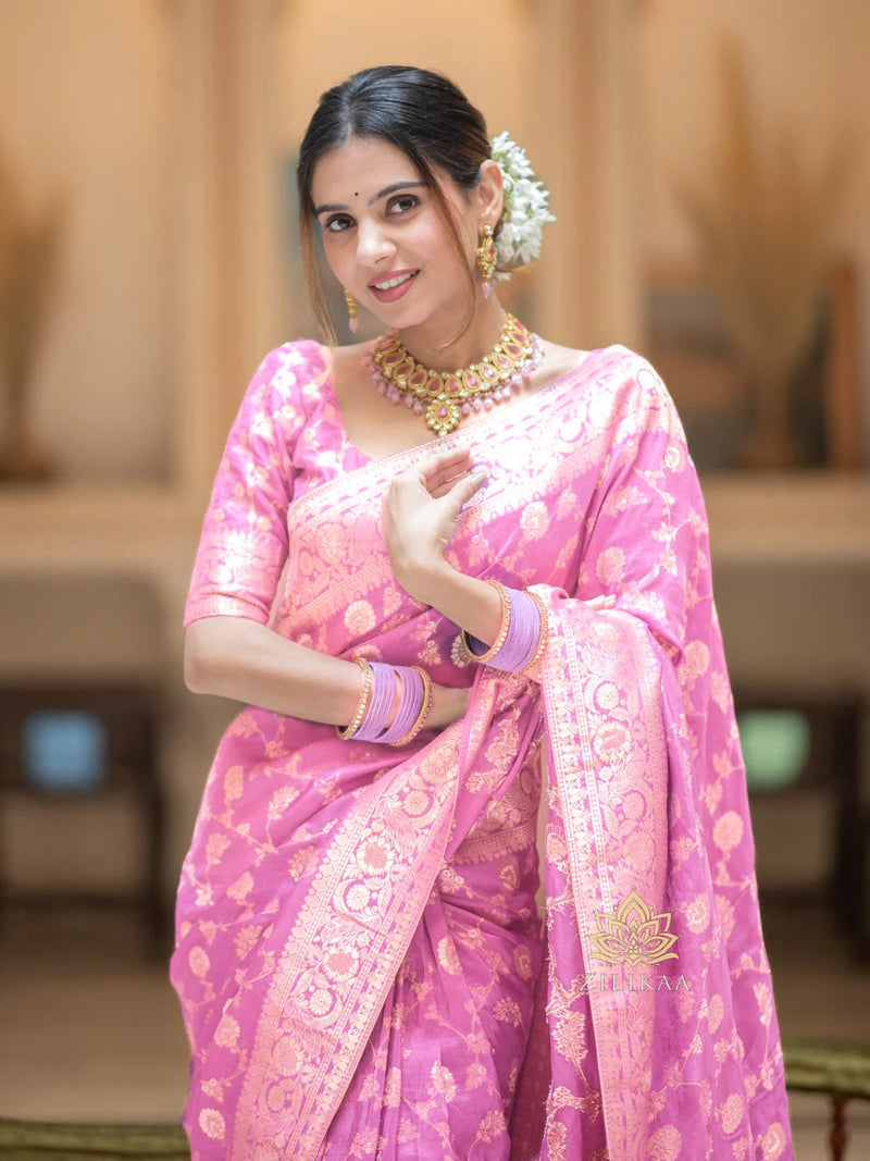Blush Pink Jacquard Saree