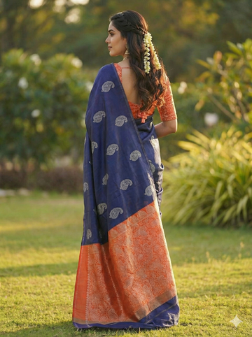 Elegant Blue Jacquard Saree – Lightweight, Festive & Perfect for All Occasions