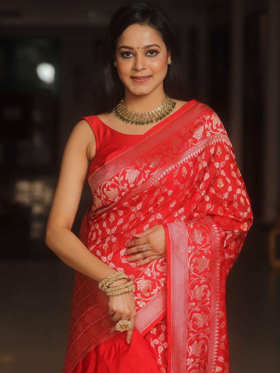 Luxury Red Jacquard Saree