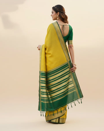Elegant Yellow Jacquard Saree for Festive & Wedding Wear