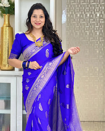 Elegant Blue Jacquard Saree – Premium Woven Traditional Saree for Festive & Party Wear