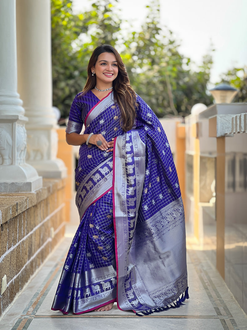 Royal Blue Jacquard Saree