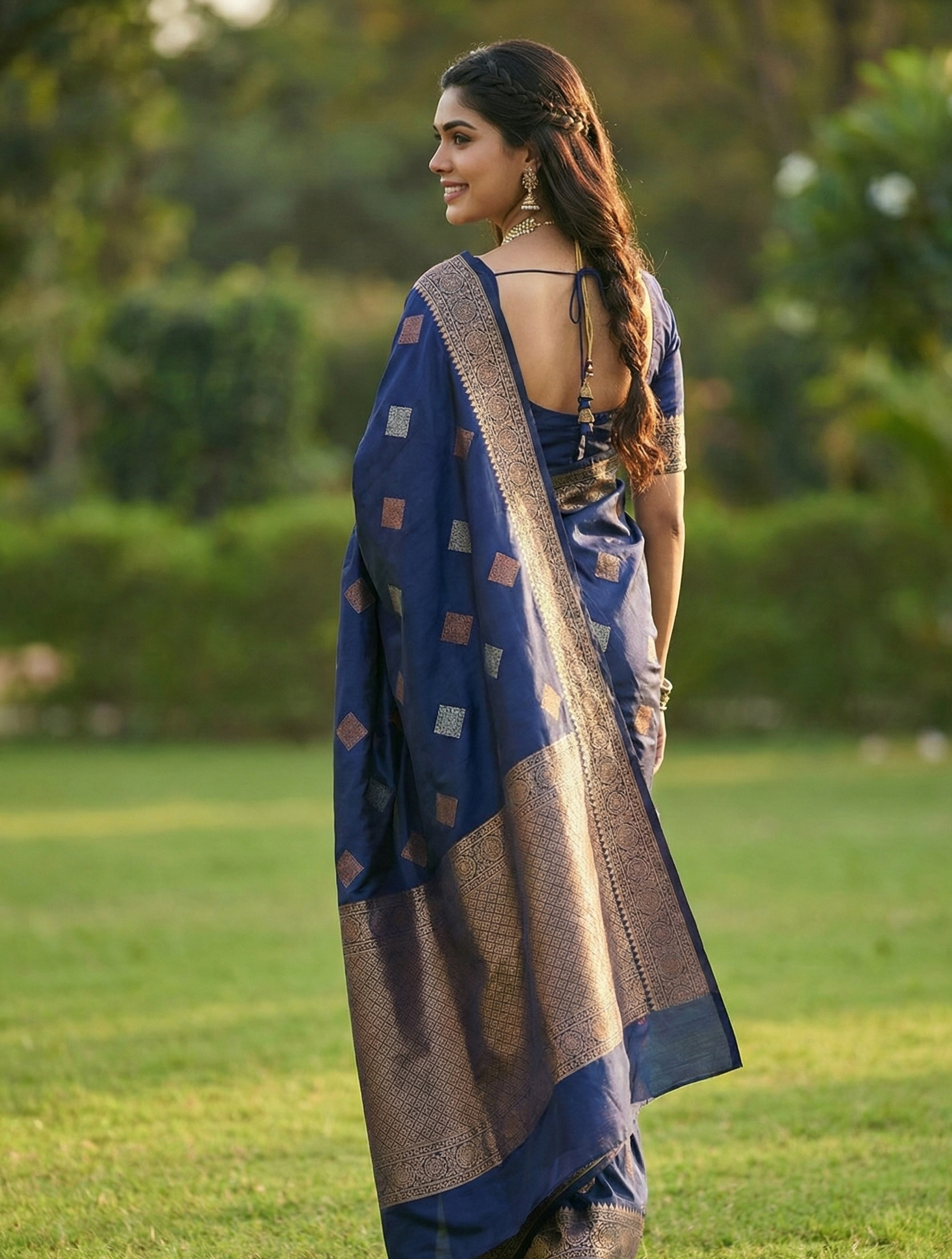 Navy Blue Jacquard Saree