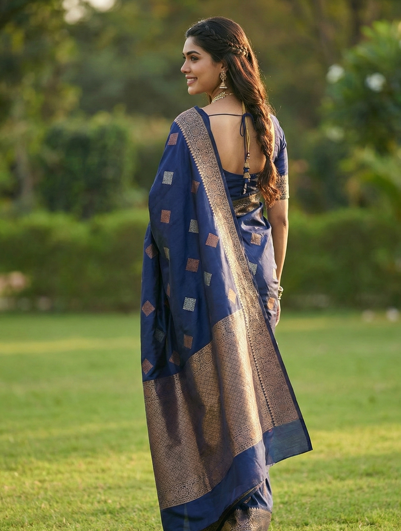 Navy Blue Jacquard Saree