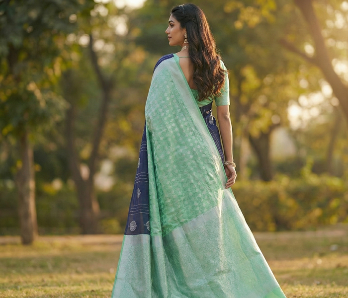 Blue Jacquard Saree – Stylish Woven Saree with Elegant Traditional Charm