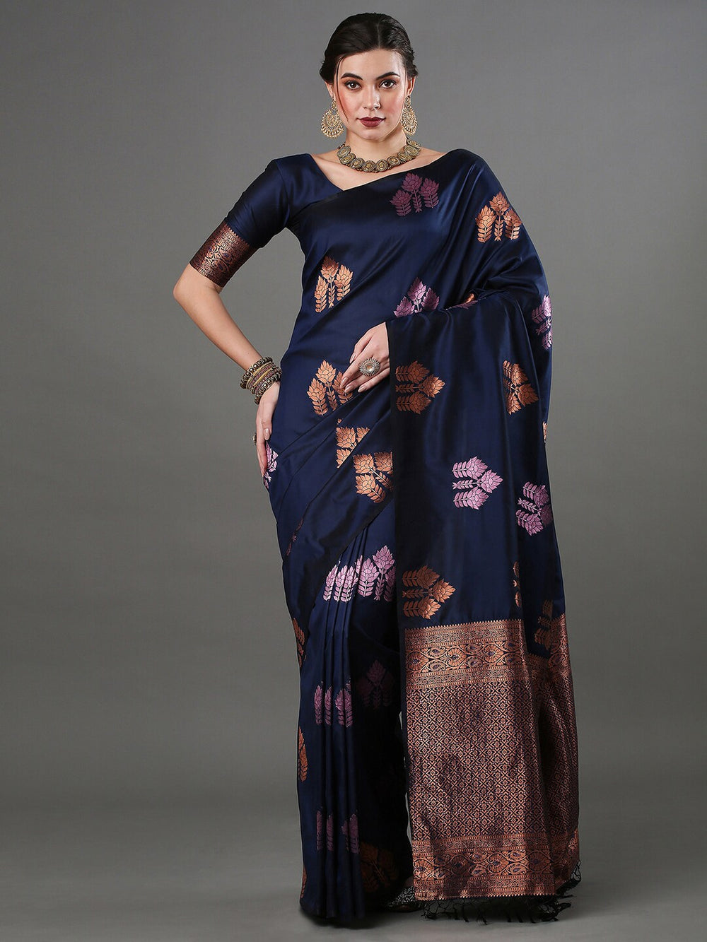 Navy Blue Jacquard Saree