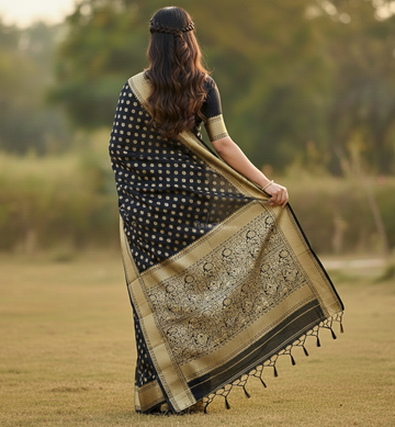 Elegant Black Jacquard Saree – Timeless Traditional Wear for Weddings & Parties