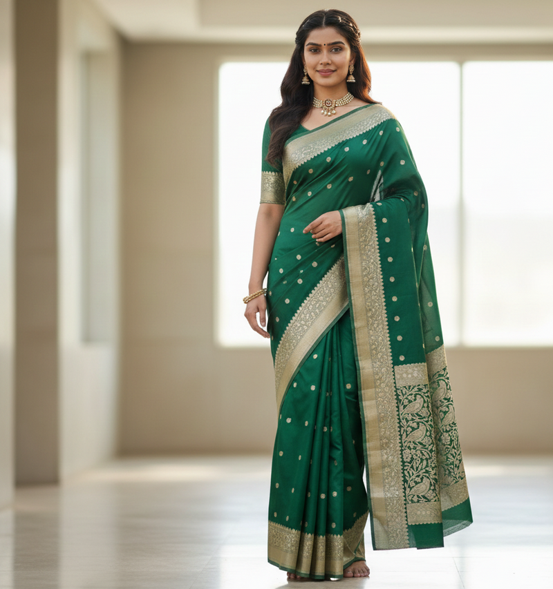 Bottle Green Jacquard Saree