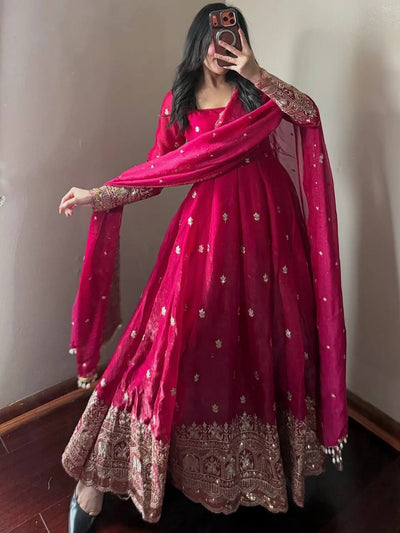 Ruby Elegant Fandy Silk Anarkali Suit Set